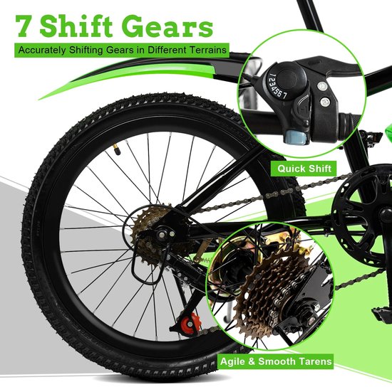 Aafinity Mountainbike - Fiets - BMX - Fiets 20inch / 51 cm - Lichtgroen met zwart - Makkelijk in elkaar te zetten - Handrem - 7 versnellingen van Merkloos — afbeelding 2