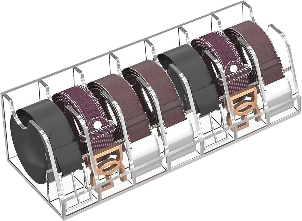 Belt Organizer met Displaystand - Transparante Acryl Opbergdoos voor Riemen met 7 Compartimenten en Etalageplank