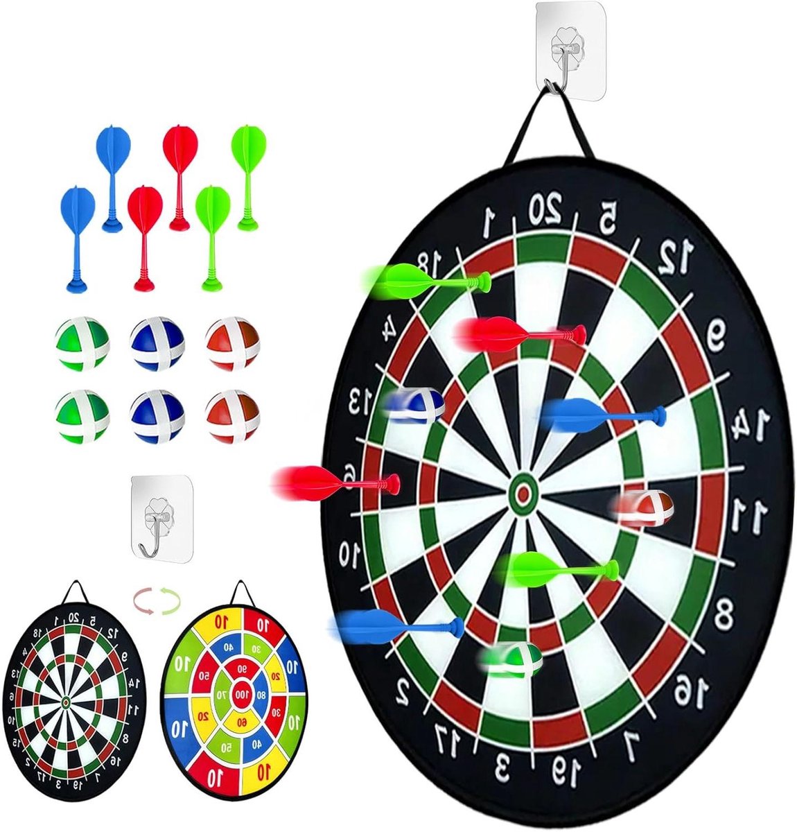 Allecta - Dubbelzijdig Dartbord voor Kinderen & Ballen Spel - Opvouwbaar Dartbord Speelgoed - Feestspellen Buiten Gooispel Cadeau - Zwarte en Witte Dartbord (66cm)