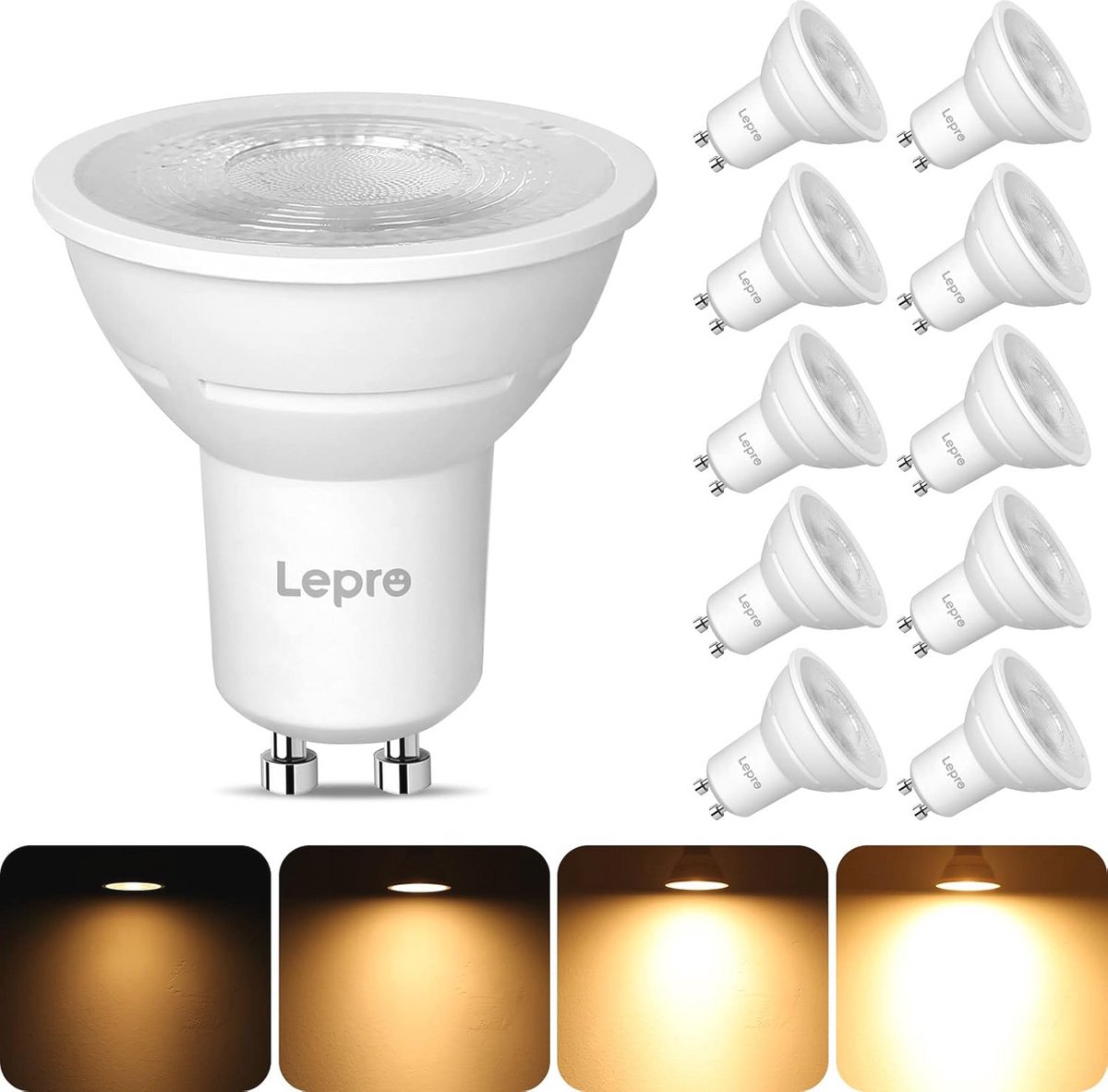 Dimbare GU10 LED Lamp 4.5W - Warm Wit 2700K, 345 Lumen - Energiebesparend - Pack van 10