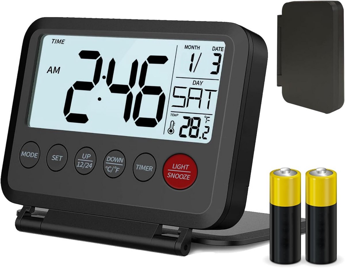 Draagbare Digitale Klok met LCD Display en Snooze Functie voor Slaapkamer