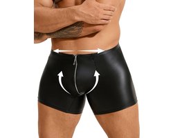 Grote Maat Heren Boxershorts van PU Leer met Open Ritssluiting - Sexy Ondergoed