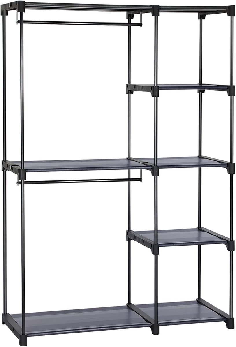 Famanu - Opvouwbare garderobe met kledingstang en stoffen opbergruimte 112x43x165 cm grijs