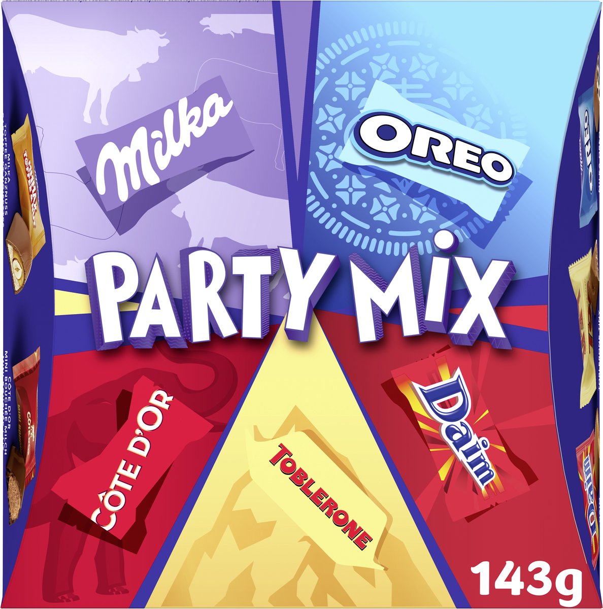 Milka Valentijn Party Mix Chocolade Assortiment 18 Chocolaatjes - 8 x 143g - Daim, Milka Oreo White, Côte d'Or Mini Bouchée Melk, Toblerone Tiny, Milka Oreo, Milka Toffee Wholenut - Bonbons en Pralinés