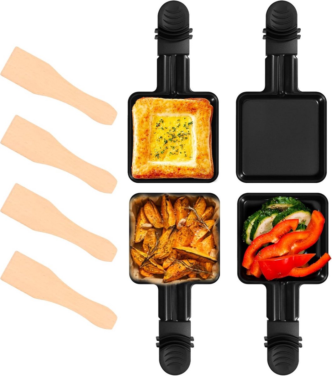 Mini Pannetjes - Kleine Grillpannen - Lekkere Snacks Maken - Anti-aanbaklaag - 4 Stuks - Zwart