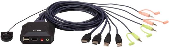 KVM SWITCH HDMI 2.0 et USB 3.0 2 PORTS Complet, livré avec cordons et télécommande