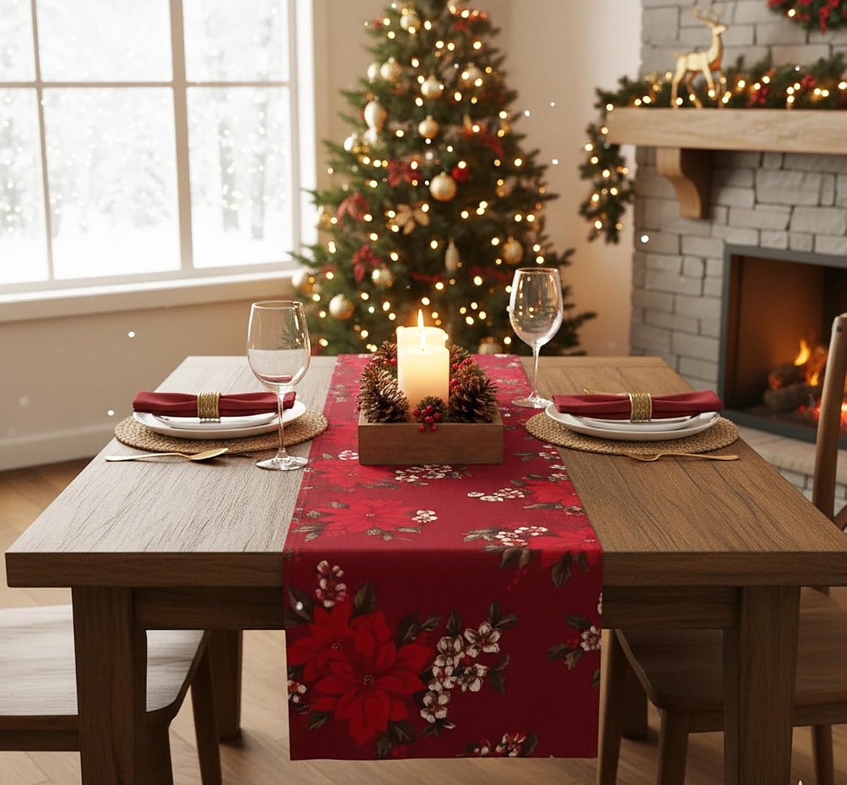 Feestelijke Tafelloper voor Kerst en Winter - Onderhoudsvriendelijk en Duurzaam