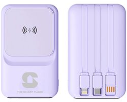 The Smart Place® 10.000mAh Powerbank – Magnetisch Draadloos Opladen – Ingebouwde Kabels – Snellader 22.5W – LED Display – Compact & Paars – Geschikt voor iPhone & Android – Ideaal als Noodpakket
