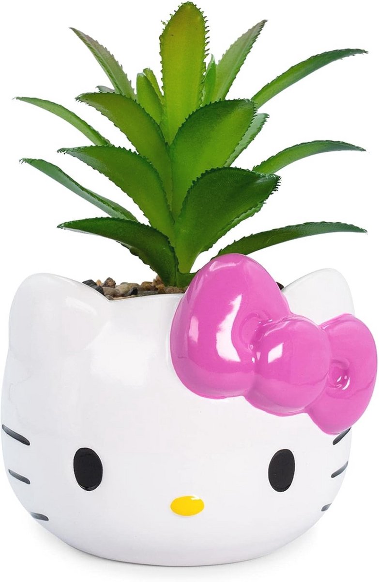 Keramische mini-plantenbak met kunstmatige vetplant – 7,5 cm – Perfect voor huis of kantoor decoratie