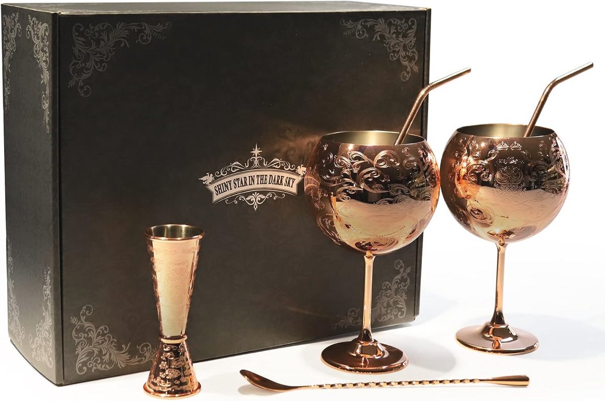 Set van 7 Gin Glazen - Cocktail Wijnglazen van Roestvrij Staal, 680 ml