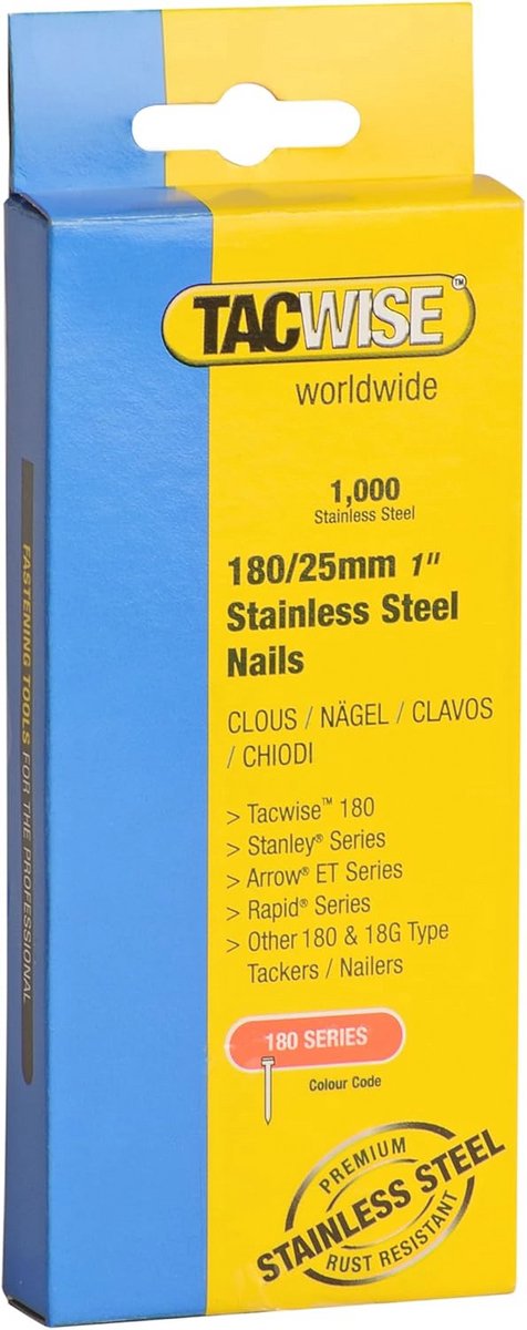 Roestvrijstalen spijkers type 180/25 mm - 1000 stuks voor houtbewerking