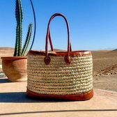 Bohemida - Bohemian Handgevlochten Dames Rieten Schoudertas/Handtas - Luxe Lederen hengels
