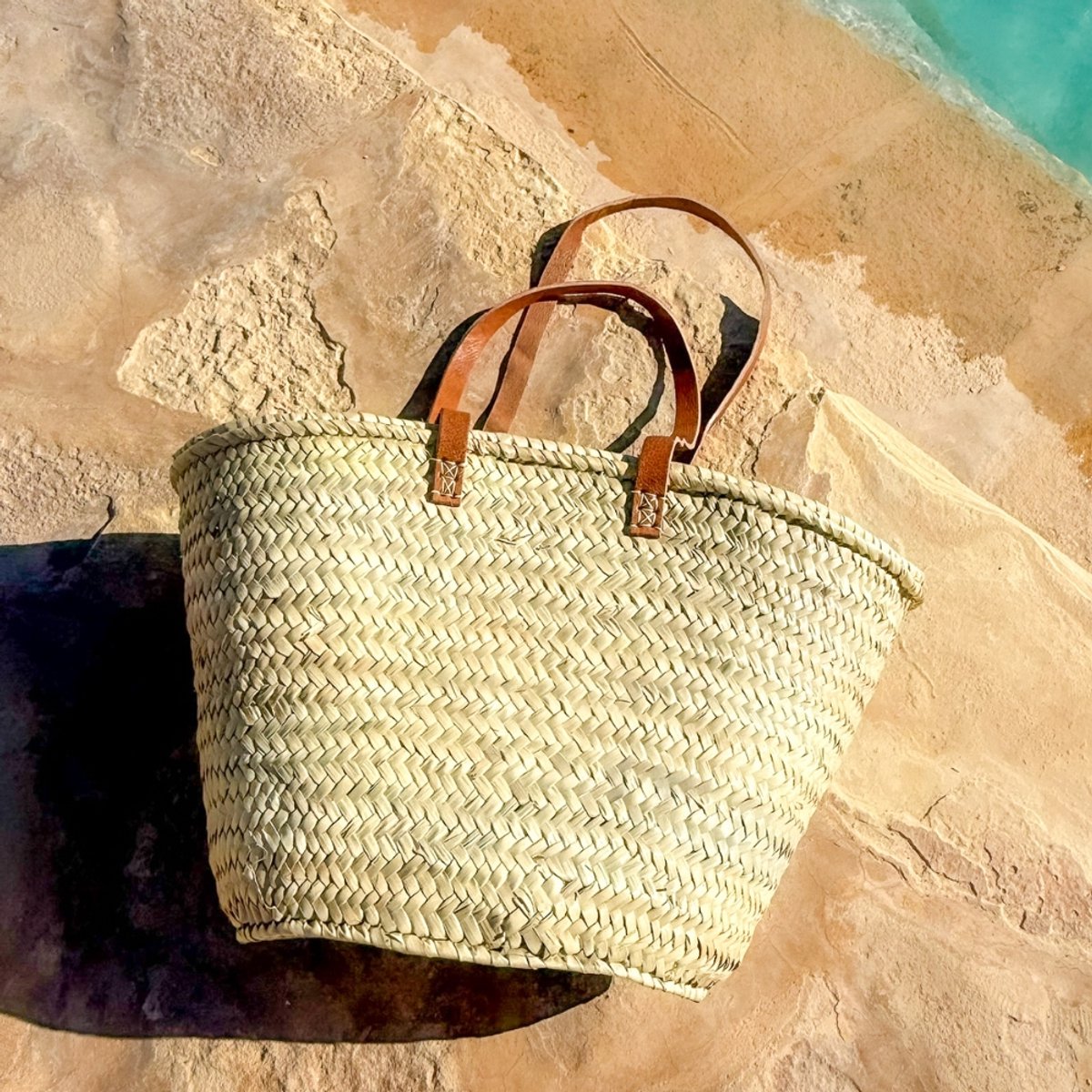 Bohemida - Bohemian Handgevlochten Large Dames Rieten Basic Shopper - Lange Hengels - Strandtas