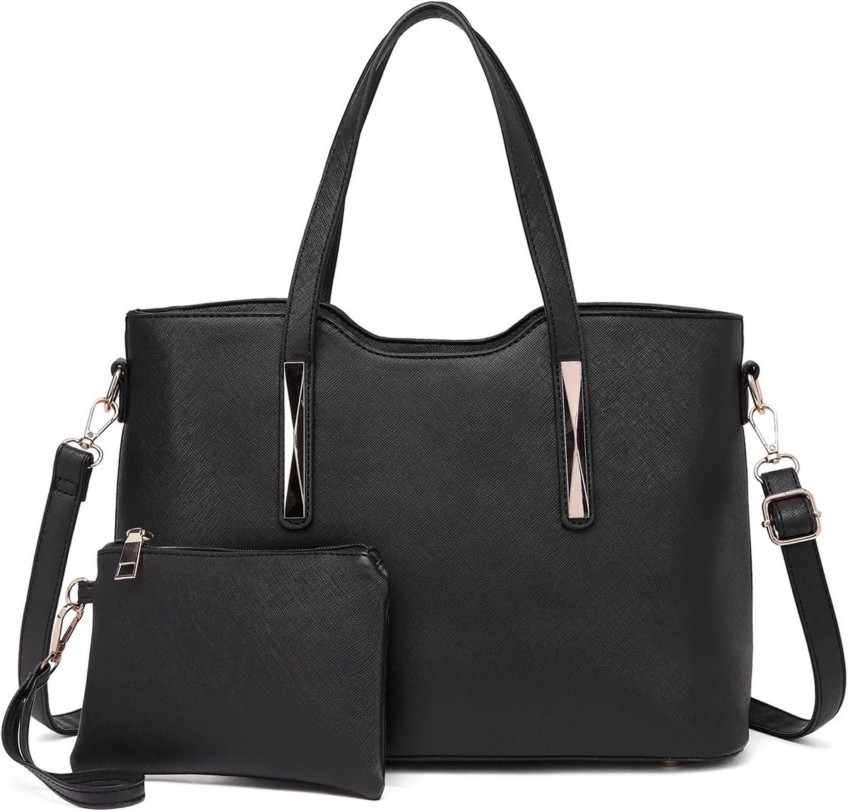 Dames Handtas Shopper Schoudertas - Middelgrote 2-Delige Set - Zwart