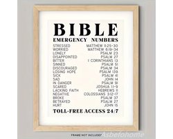 Poster – Bijbel - Bijbelposter – Bijbelverzen – Bible emergency numbers – Christelijke poster – Geloof – Inspirerende tekst – Wanddecoratie – Zonder lijst – 20x25 cm
