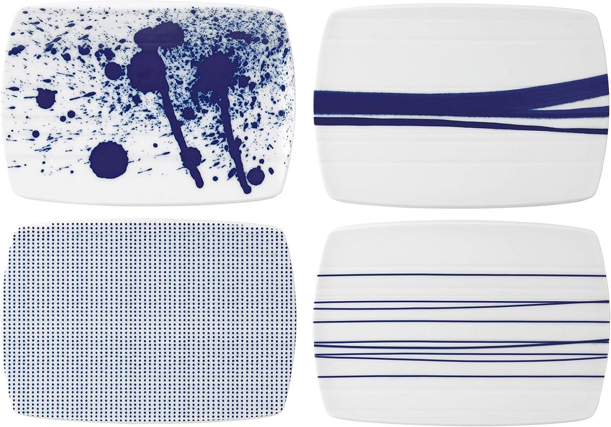Set van 4 Porseleinen Kaasplanken 20 cm Blauw - Rustiek Kustontwerp