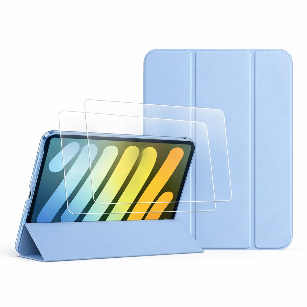 Zandarix Geschikt voor Apple iPad A16 (2025) - Automatische Slaap/Waak Functie - Slank Hard - Book Case - Tablethoes - Met 2 Screenprotectors - Lichtblauw
