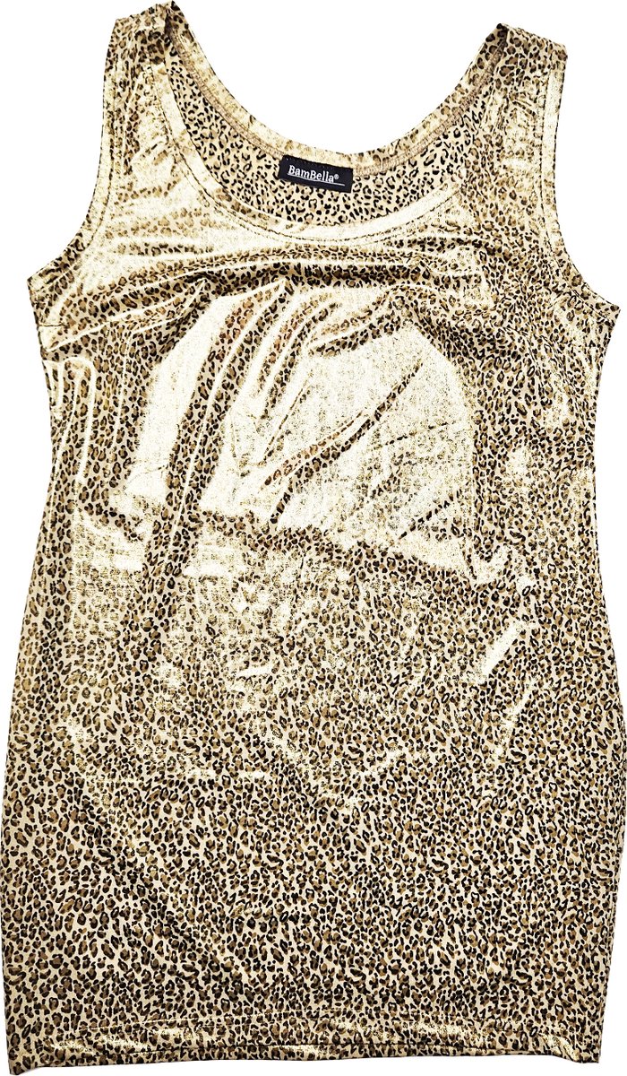 Jurk - Maat L/XL - Feest glitter kort jurkje mini tuniek panterprint goud geel glitters