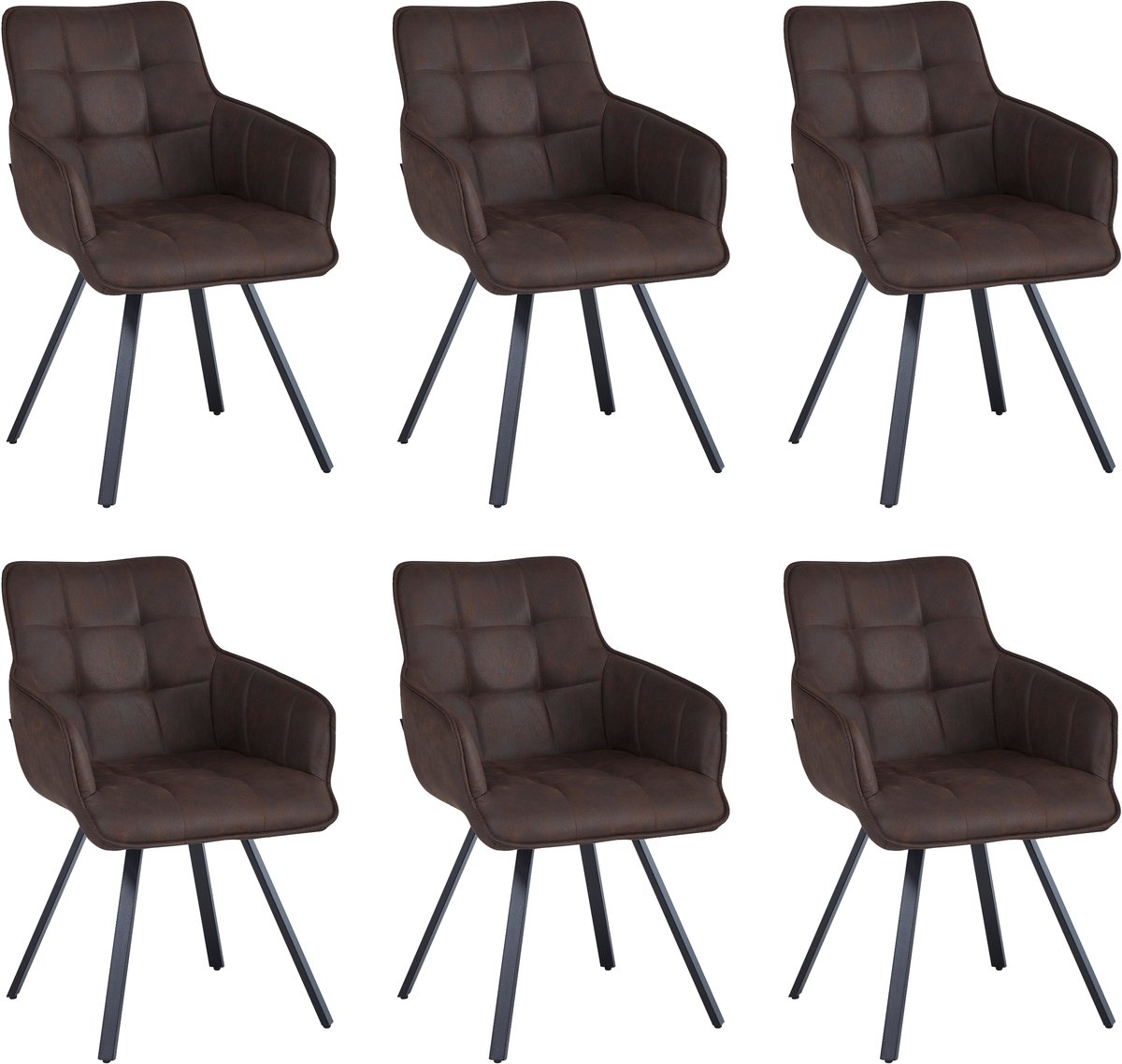 Colenis® - Taha Eetkamerstoel - Set Van 6 - Bruin - Microfiber - Met armleuning - Draaistoel - 180°