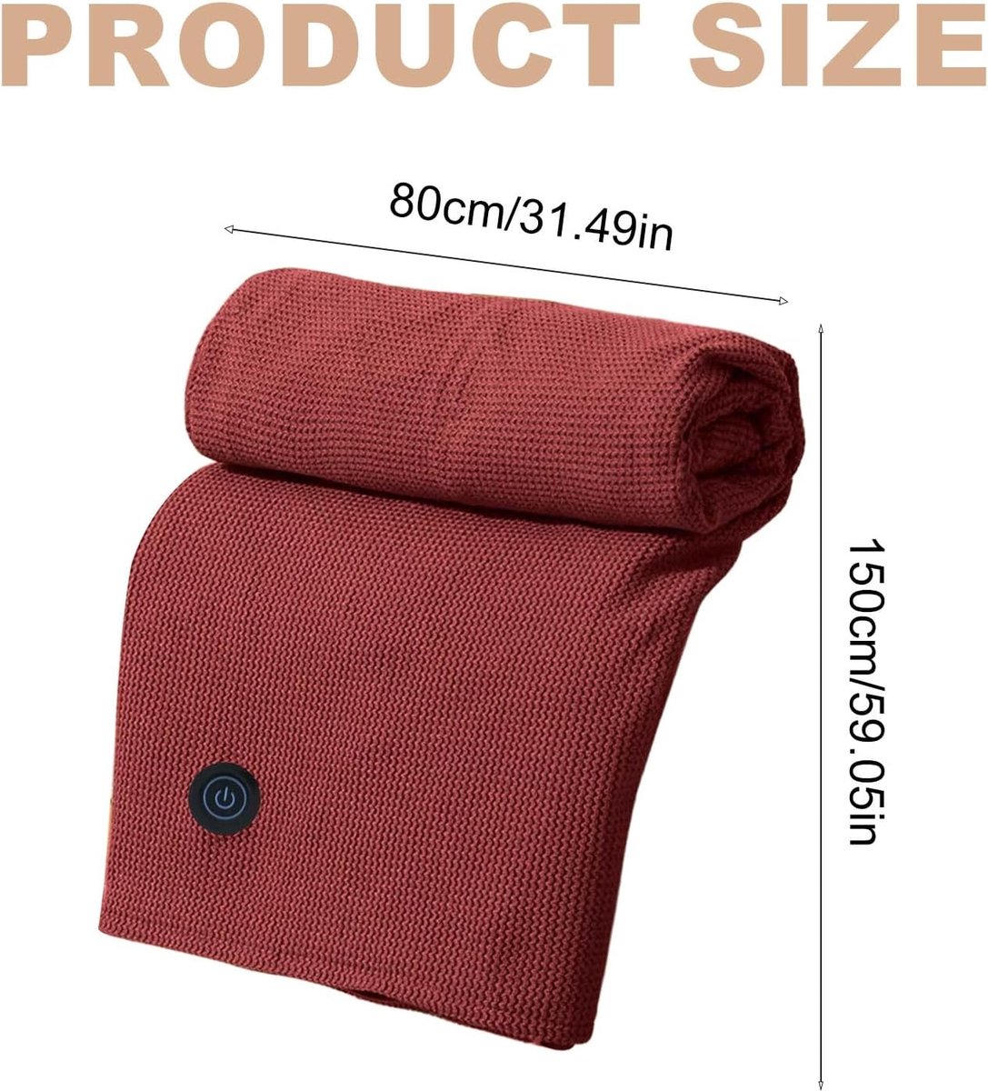 Elektrische deken - USB-verwarmde sjaal - Eenpersoons elektrische deken - Synthetische vezels 150x80cm Rood - Powerbank niet inbegrepen – foto 3