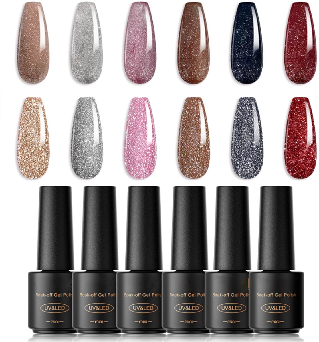 NAXSIR UV-Gel Nagellak Set - 6 Delige Kleurenset - Sneldrogend & Langdurige Glans - Hoge Kwaliteit Gellak voor Thuisgebruik