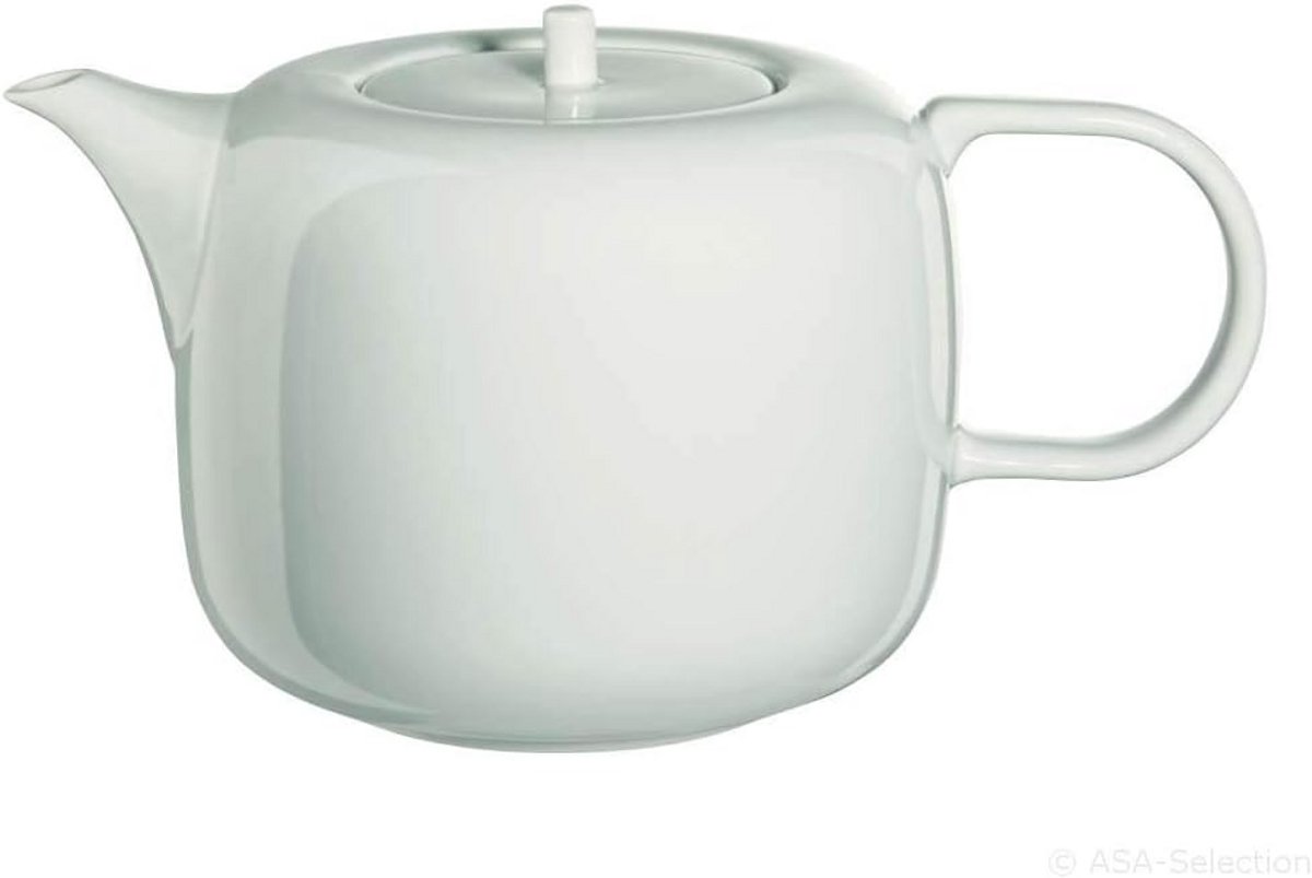 Witte porseleinen theepot 1,4 liter met groene glans