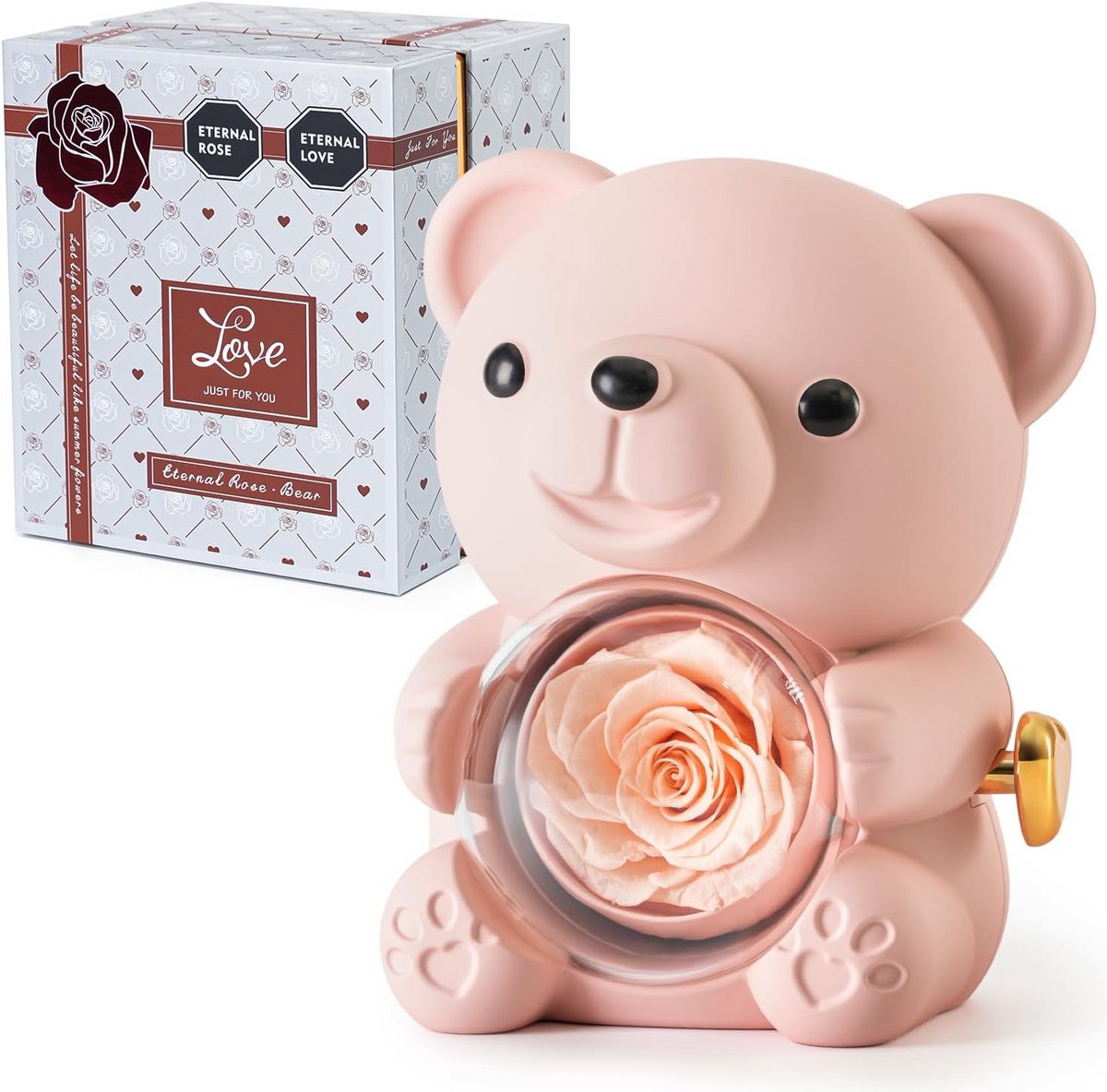 Romantische teddybeer met geconserveerde roos en hartvormige halsketting - Perfect cadeau voor Valentijnsdag, Moederdag en bruiloften