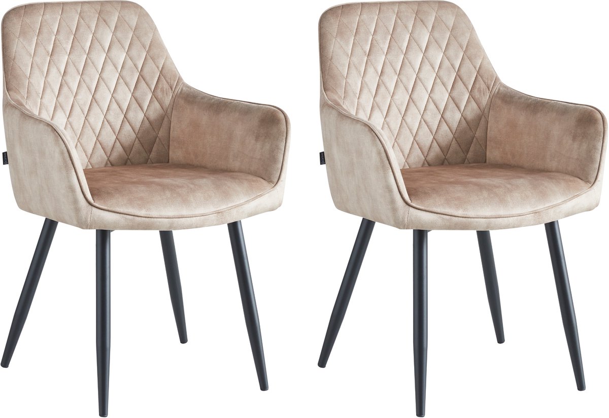 Colenis Beverly Eetkamerstoel - Set Van 2 - Champagne - Vintage Velvet - Met armleuning