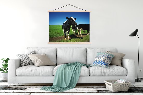 Posterhanger incl. Poster 120x90 cm - Schoolplaat - Koe - Gras - Dieren - Textielposter - Blanke latten