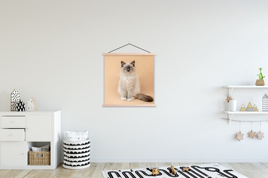 Porte-affiche avec affiche 90x90 cm - Affiche scolaire - Chat - Siamois - Portrait - Filles - Enfants - Garçons - Kids - Affiche textile - Lattes vierges