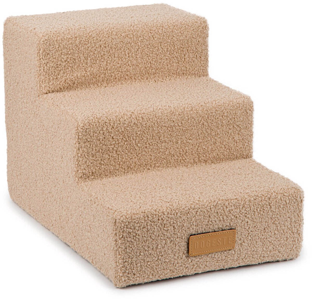 Dogeste hondentrap 3 treden voor hond en kat, opstapje voor bank en bed, antislip, afneembare hoes, teddy, kleur donkerbeige