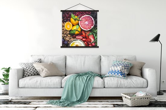 Porte-affiche avec affiche - Affiche scolaire - Légumes - Fruits - Couleurs - 90x90 cm - Lattes noires