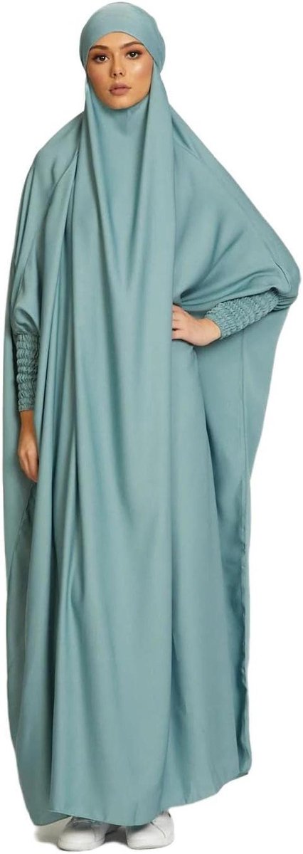 Elegante Damesjurk met Hijab - Maxi Kaftan voor Religieuze Gelegenheden - Lichtgroen