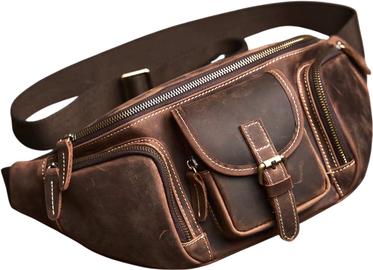 Stijlvolle Heren Lederen Schoudertas – Casual Crossbody Borsttas, Modieus en Duurzaam, Perfect voor Werk, Reizen, Vrije Tijd en Dagelijks Gebruik, Met Ruim Vak en Comfortabele Schouderriem-Vintage Koffie