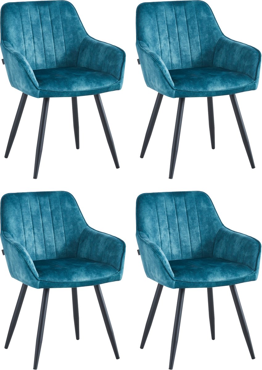 Colenis® - Ozzy Eetkamerstoel - Set Van 4 - Petrol - Adoré Velvet - Industrieel - Met armleuning