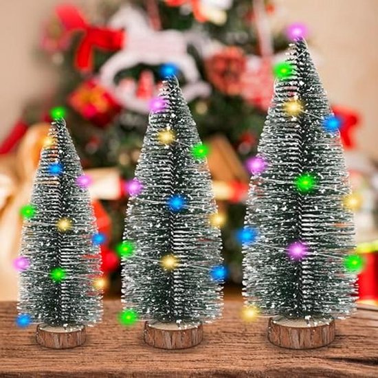 Foto: 3 lichtgevende led kerstbomen cederhout echte houten sokkel kerstboom 20 25 30 cm drie leidingen per meter geschikt voor kerstdecoratie kleurrijke cederled 