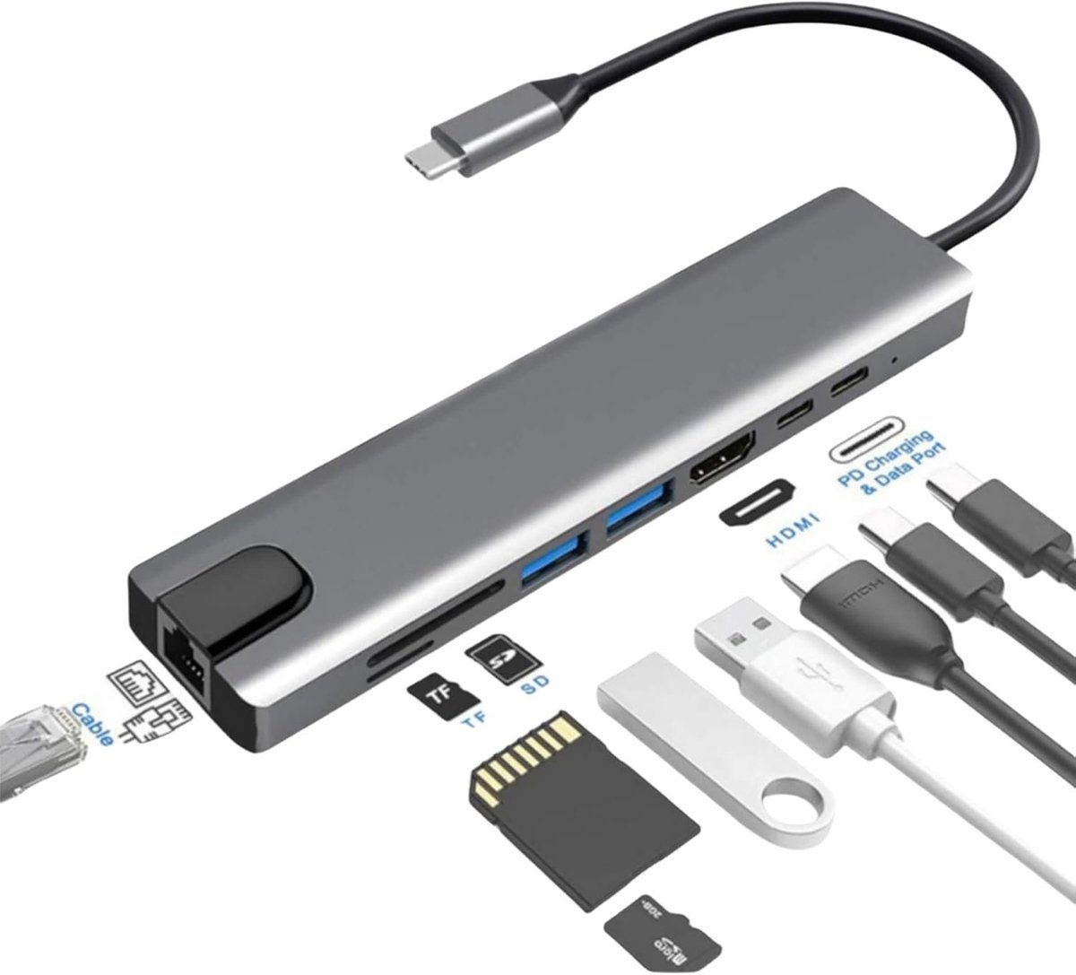 usb c hub - 8-in-1 USB-C Hub - Docking Station - USB Splitter - 4K HDMI - USB A - USB C - Ethernet - Micro SD - Ethernet - Interhub