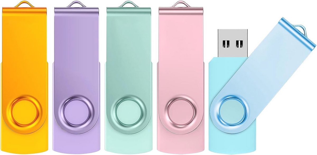 64GB USB Sticks 5 Stuks - Draaibare Geheugensticks met Hoge Snelheid en Lanyards