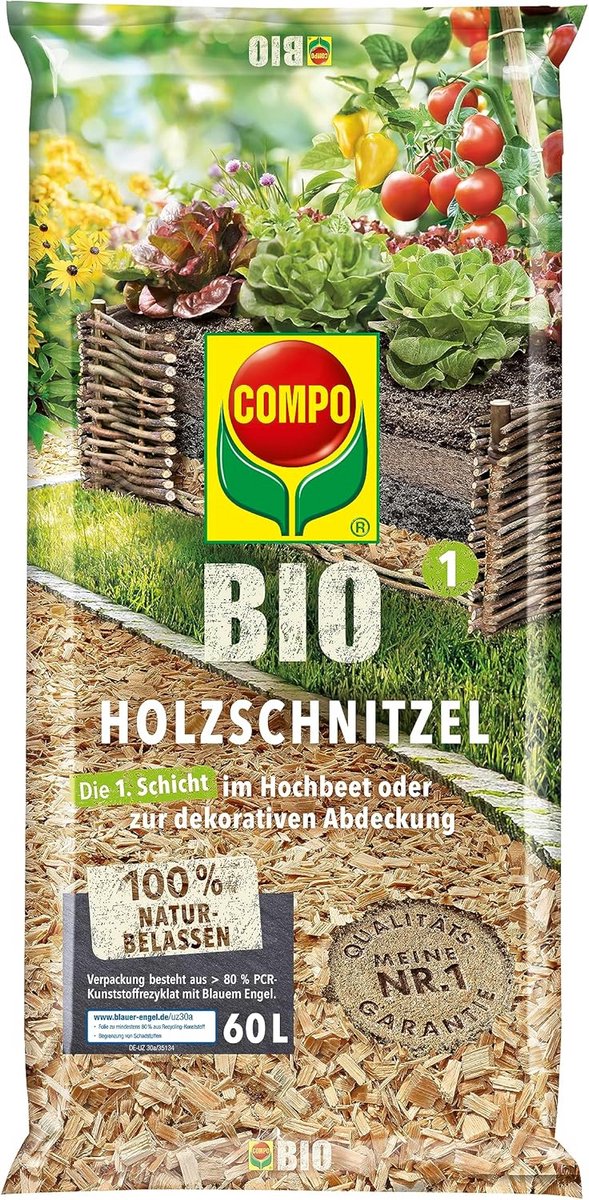 Biologische Houtsnippers voor Tuin Decoratie en Verhoogde Bloembedden - 60 Liter