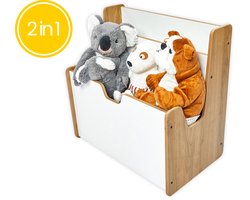 Minera® 2 in 1 Speelgoedkast Kinderkamer - Montessori Kinder Boekenkast - Boekenkastje Kinderen - Houten Boekenrek Kind - Speelgoedrek & Opbergkast - Speelgoedkist & Opbergkist voor Speelgoed