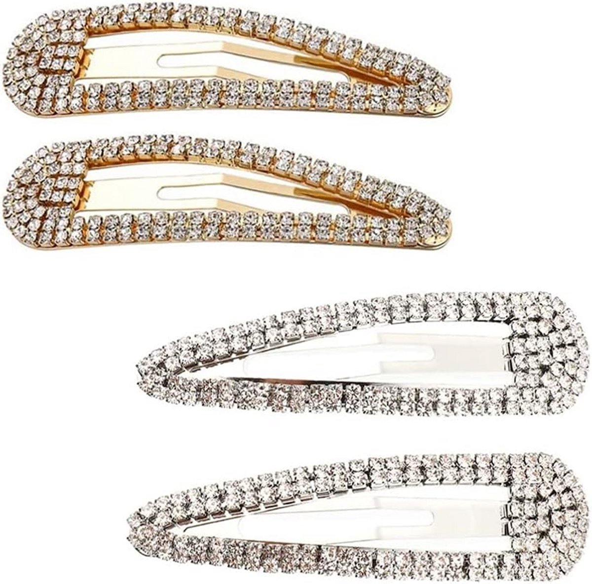 Strass Snap Clips voor Vrouwen - 4 Stuks Goud/Zilver