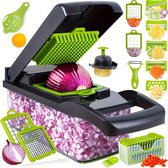 Genius Nicer Dicer Chef Fruitsnijder, groentesnijder, uiensnijder, groenteschaaf, mandoline, multisnijder, spiraalsnijder, glazen kom, receptenboek, 19 delige set