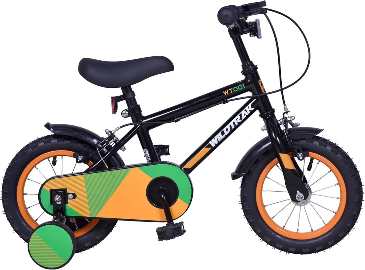 12 inch Kinderfiets met Steunwielen - Zwart/Groen - Geschikt voor Kinderen van 2 tot 5 Jaar