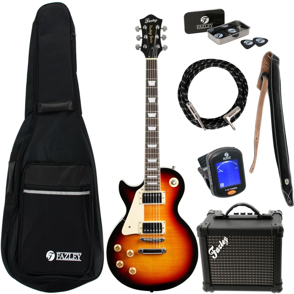 Elektrische gitaar starterset Fazley Vintage Series FLP318 Sunburst LH