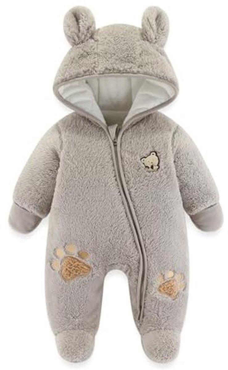 Warme baby sneeuwpak met capuchon voor winter - Fleece romper voor 0-12 maanden