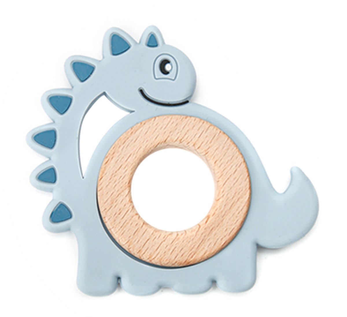 Dino Bijtring met uitneembare Houten Ring Perfect voor de Tandontwikkeling – Zacht Blauw