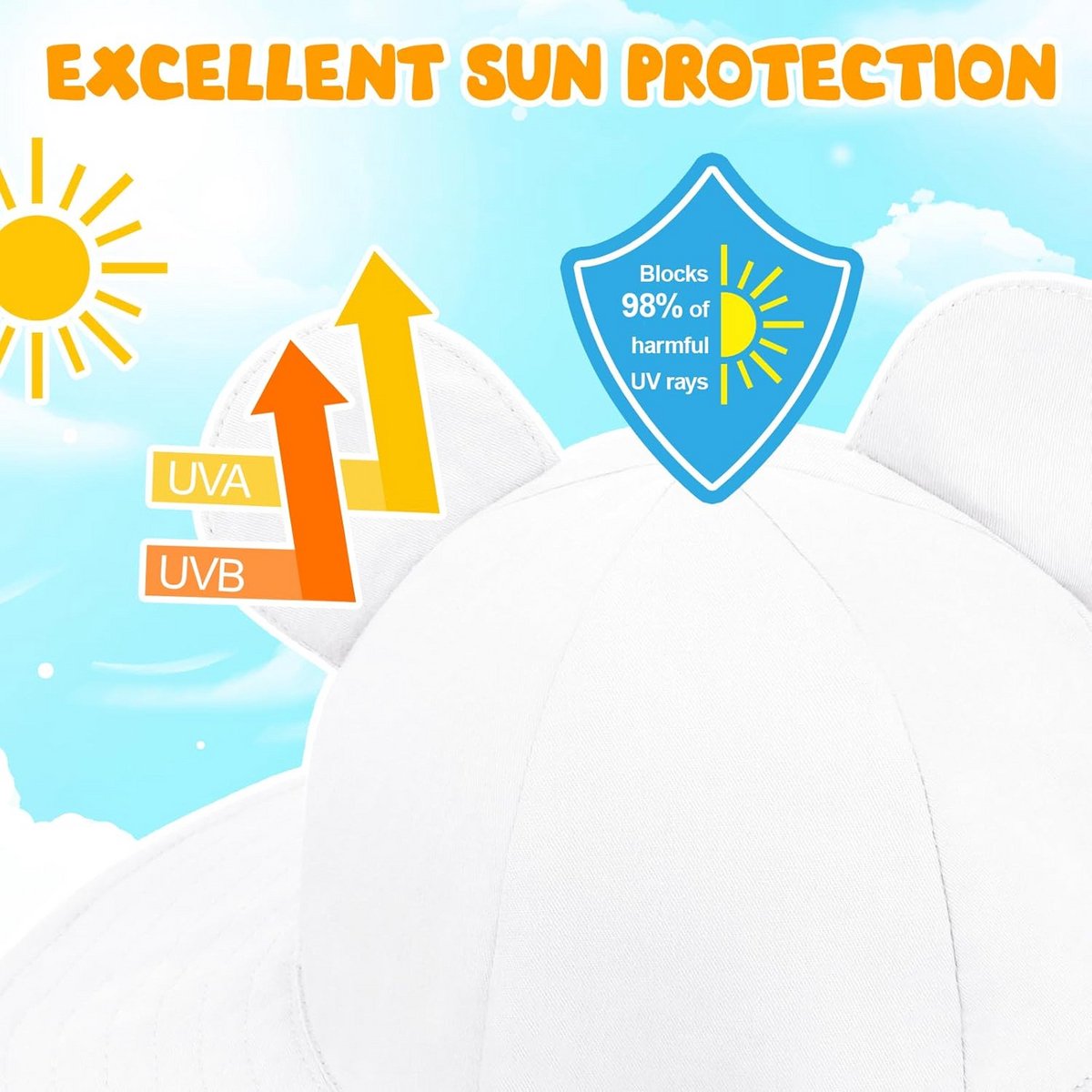 Baby Zonnehoedje met Oren en Kinband UPF 50+ voor Zomer