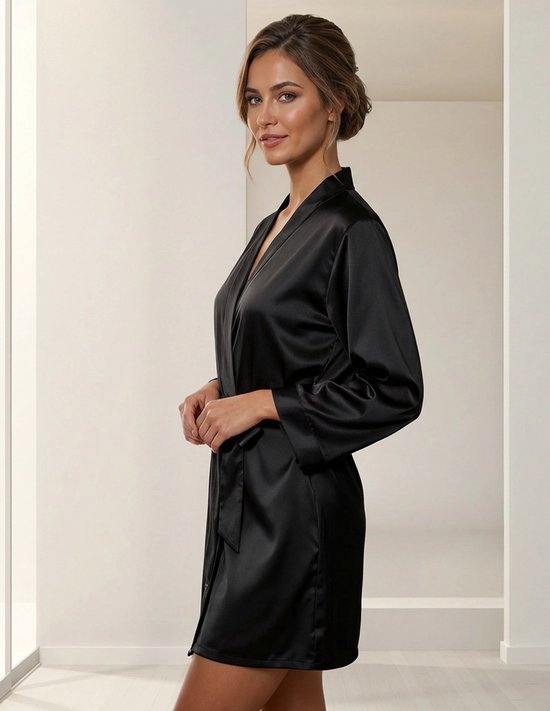 Zijden Dames Kimono Florence - 100% Echte Zijde - Exclusief en Stijlvol - Zwart - Maat XS/S