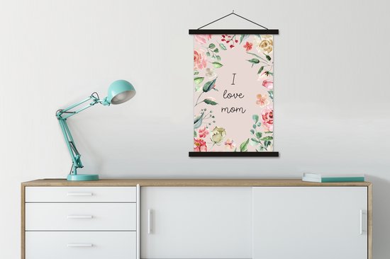 Porte-affiche avec affiche - Affiche scolaire - Dictons - Maman - J'aime maman - Citations - 60x90 cm - Lattes noires