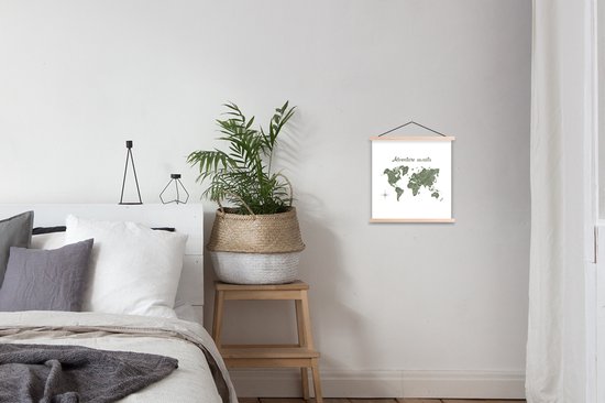 Affiche scolaire - Wereldkaart - Citation - Vert - 40x40 cm - Lattes vierges